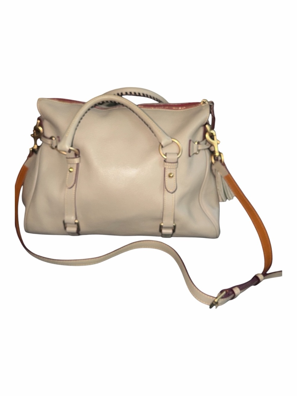 Dooney & Bourke Florentine Satchel Beige Leather Large Satchel with Tassel - Picture 5 of 14